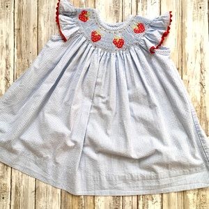 Darling Seersucker Smocked Strawberry Dress